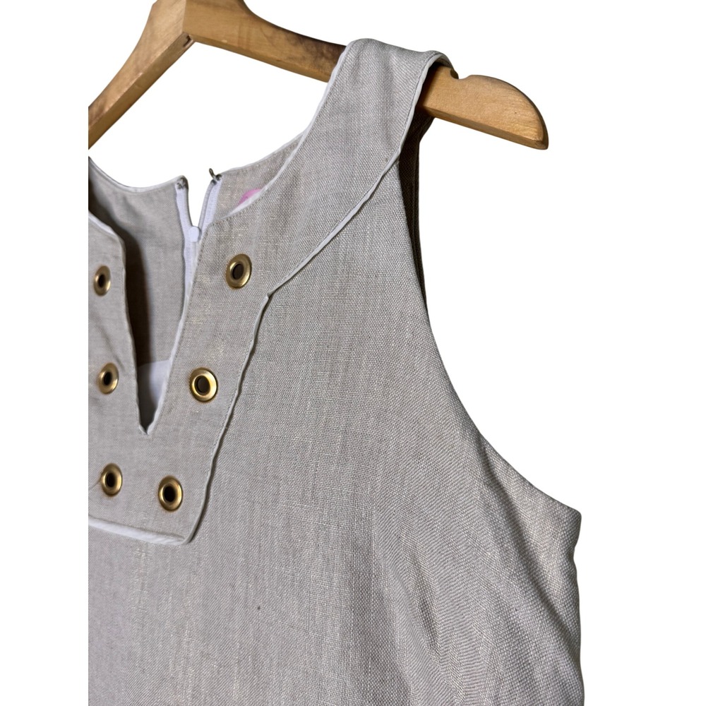 Lilly Pulitzer Metallic Linen Grommet Shift Dress Beige Gold Size 6 - Picture 4 of 15